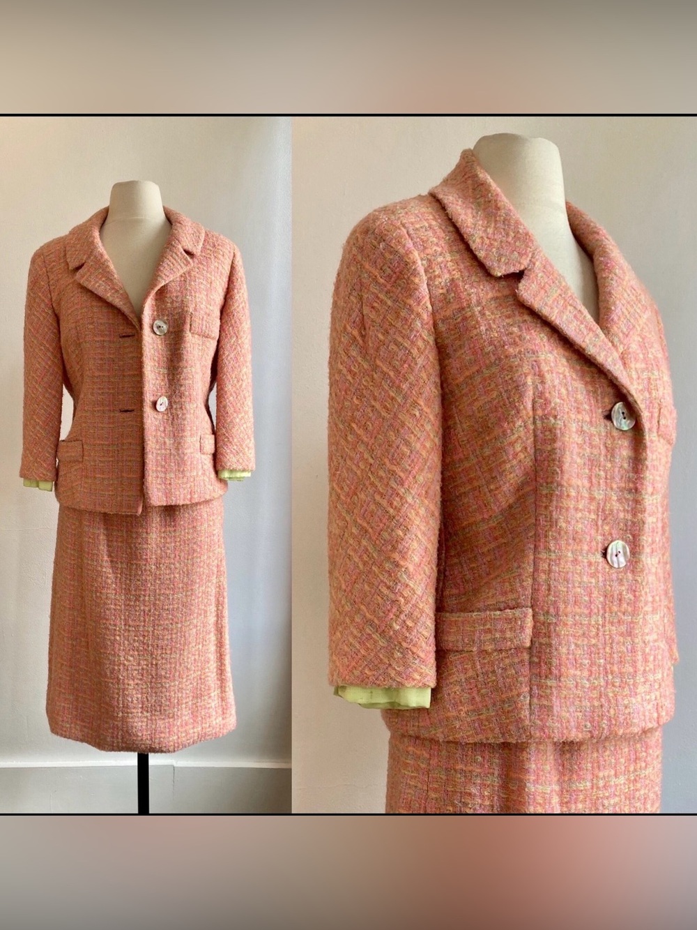 Ann Taylor Pink Peach Tweed Blazer and Skirt Set